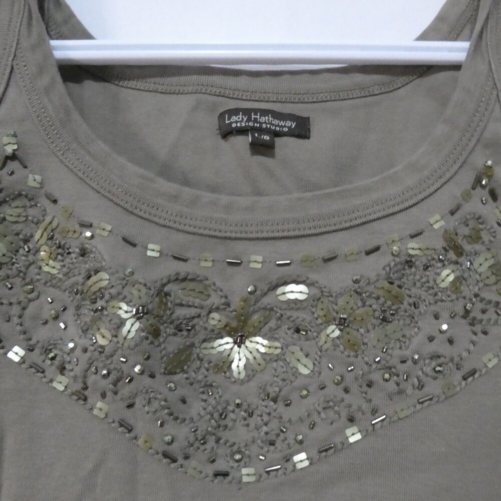 LADY HATHAWAY DESIGN STUDIO | large | Olive Green Embellished  Cotton Tank Top - Picture 4 of 12